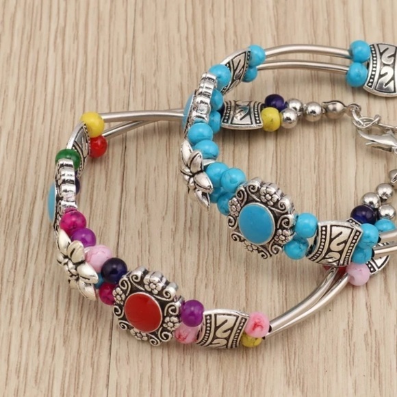 Set of 2 Bohemian Glass Stone Beaded Bracelets - Picture 1 of 5